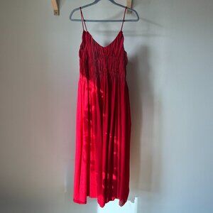 NWOT Madewell Textured V-Neck Midi Dress - Red beach summer linen cotten